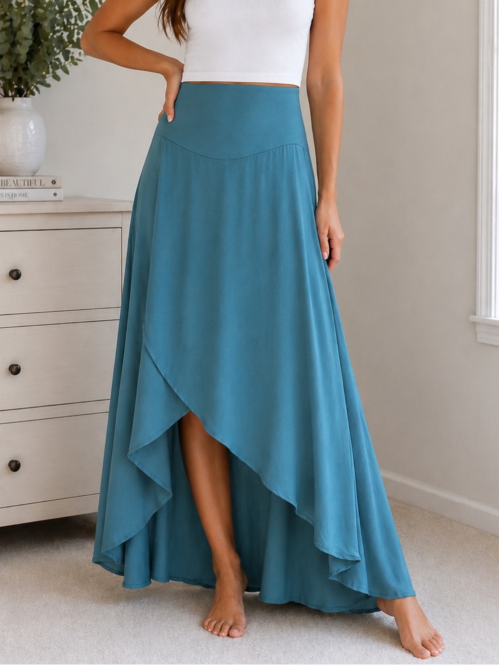 O'Neill Teal Asymmetrical High-Low Ruffled Maxi Skirt
